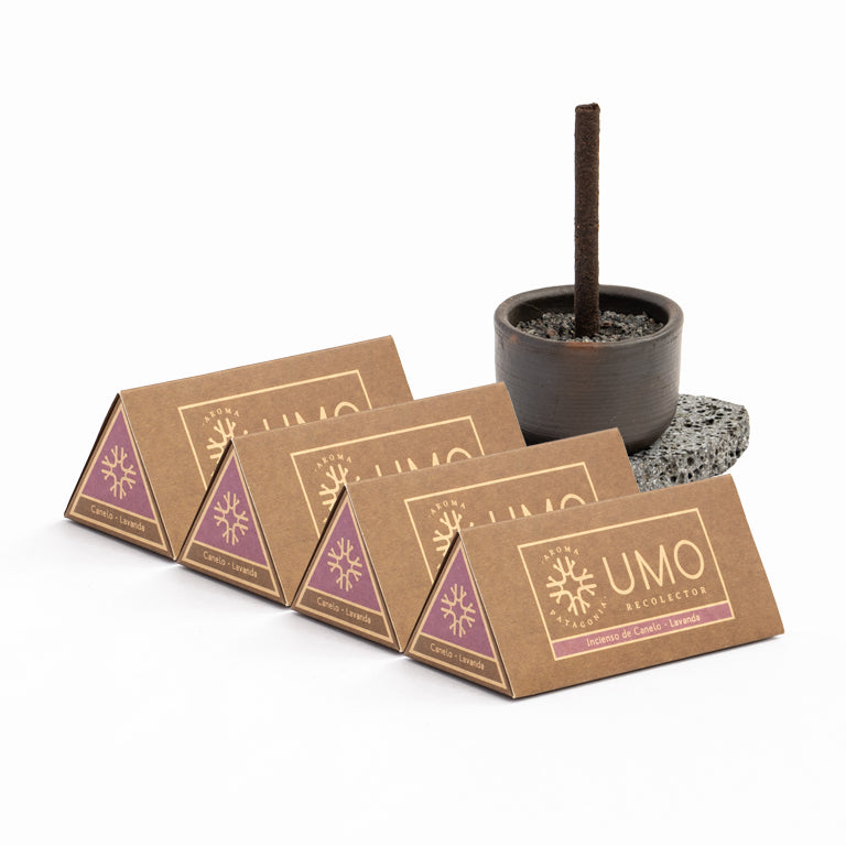Kit Volcán + 4 Cajas de Incienso Canelo Lavanda – Energía de la Tierra y Relajación Natural